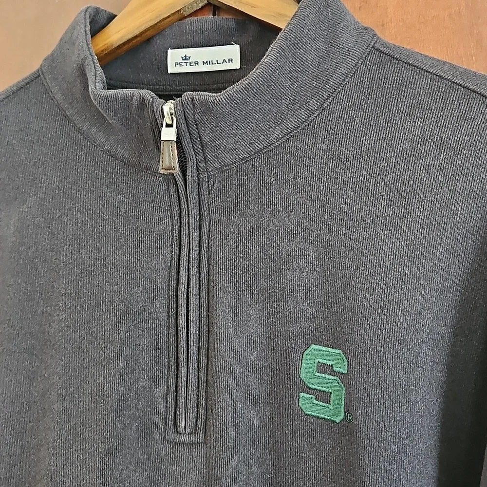 Peter Millar Tri-Blend Melange Fleece *Michigan State*Quarter-Zip Sweater, XL